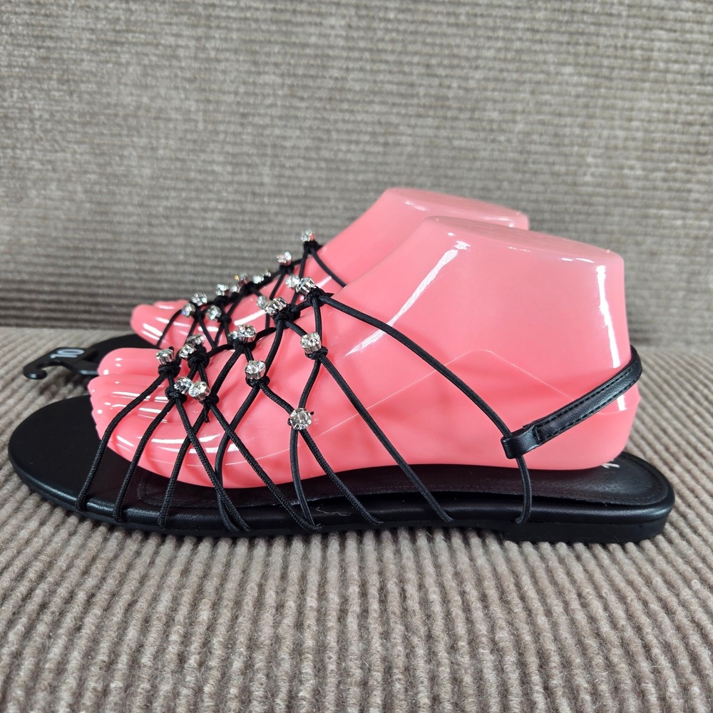 No Boundaries Womens 10 Black Rhinestone Strappy Gladiator Slingback Sandals